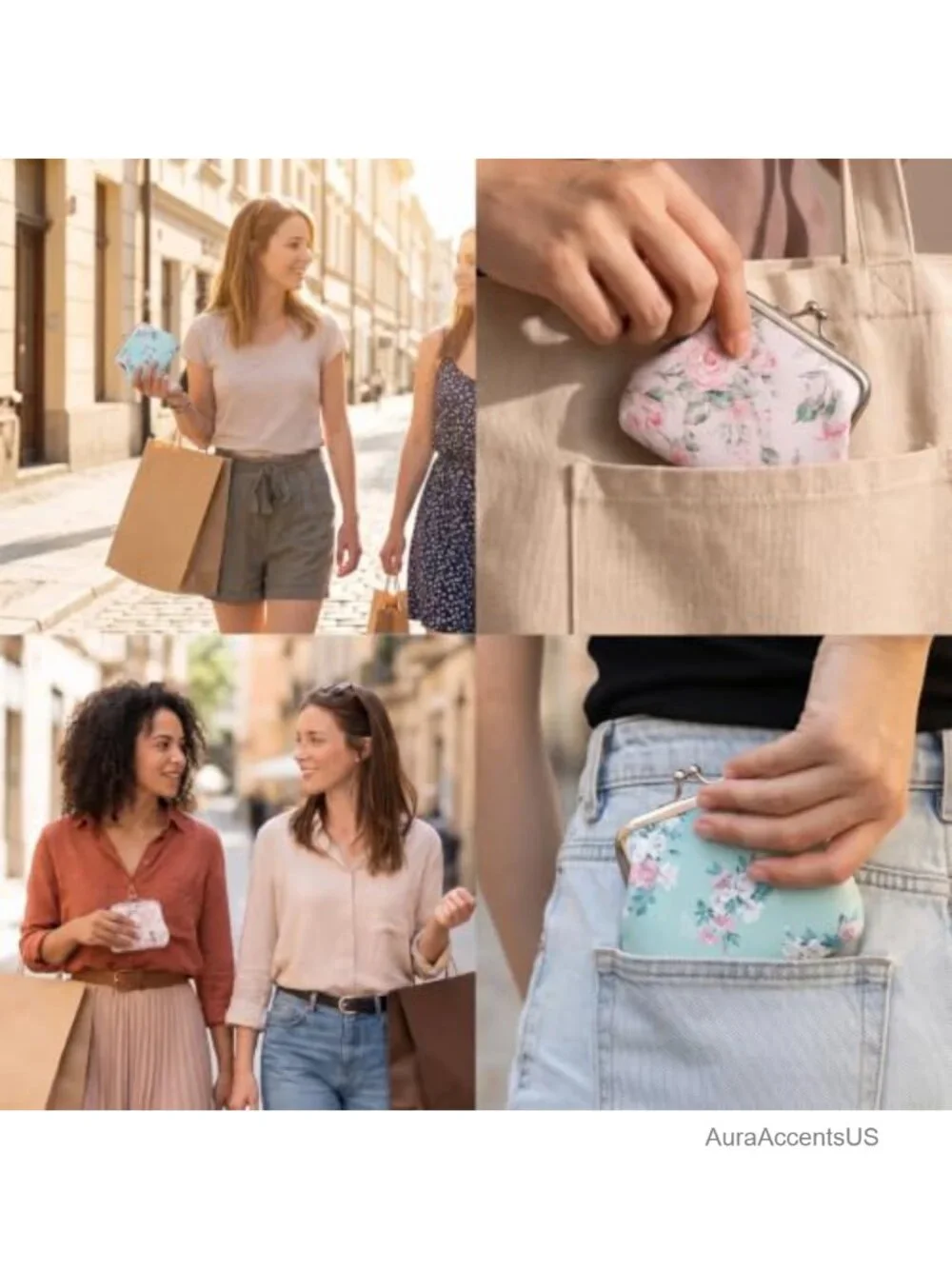 Kiss Lock Coin Purse Floral PU Leather Mini Wallet for Women